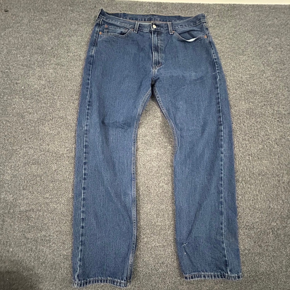 Levis Jeans Mens Size 38x32 Blue 505 Regular Fit Straight Leg Denim Distressed